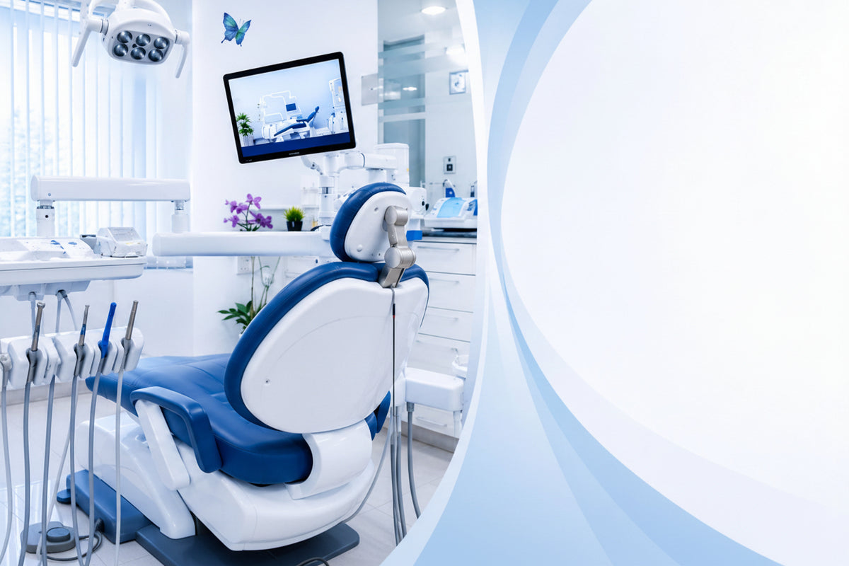 Dental treatment room with chair, delivery unit and operatory light