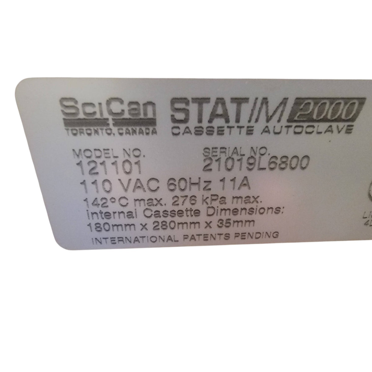 Scican Statim 2000, Modd 121101, (2011) ct 1372 S/N: 21019L6800