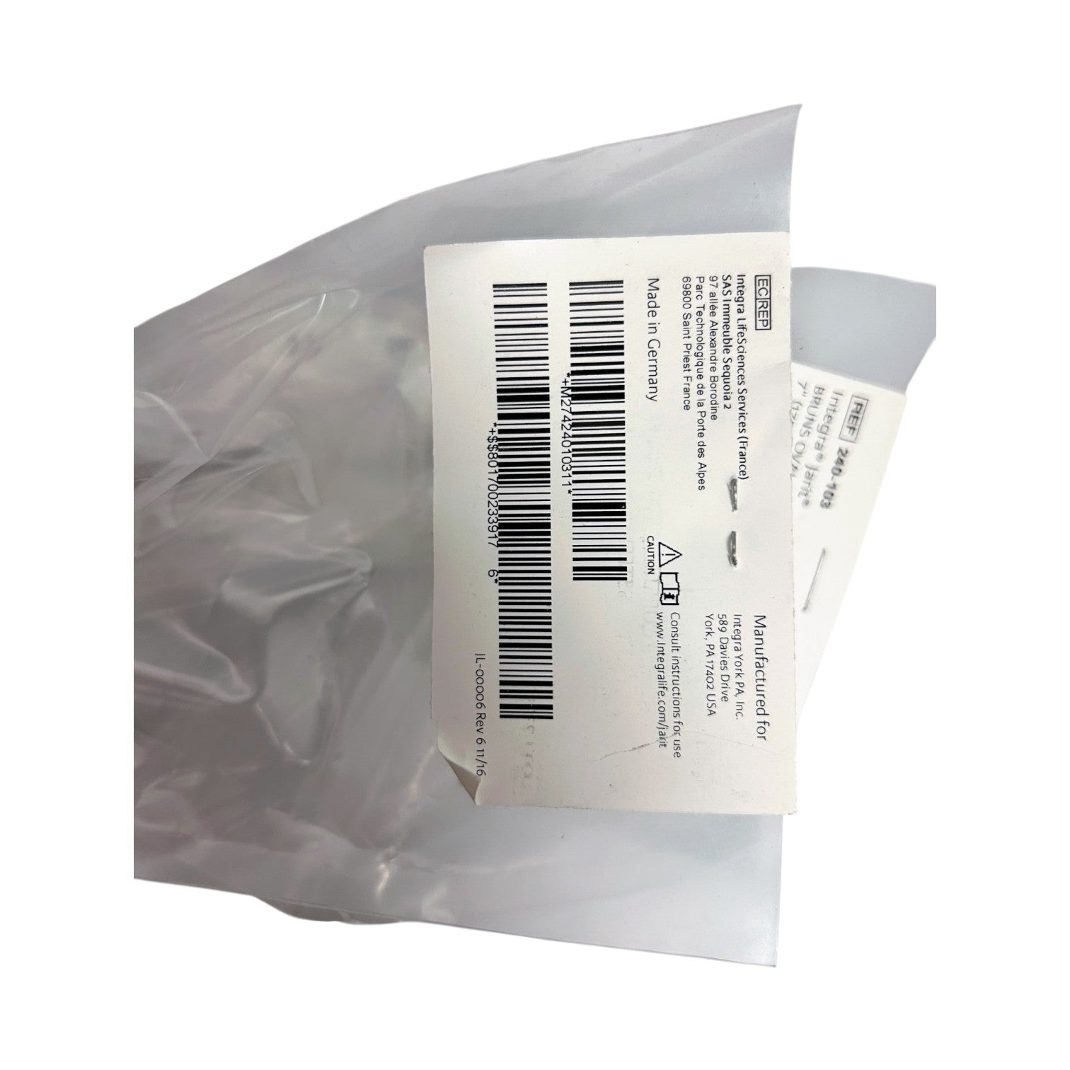 Integra Jarit, Ref 240-103 Bruins oval cup Curette, Straight, #1 7" (175mm), Stainless Steel, New in packaging