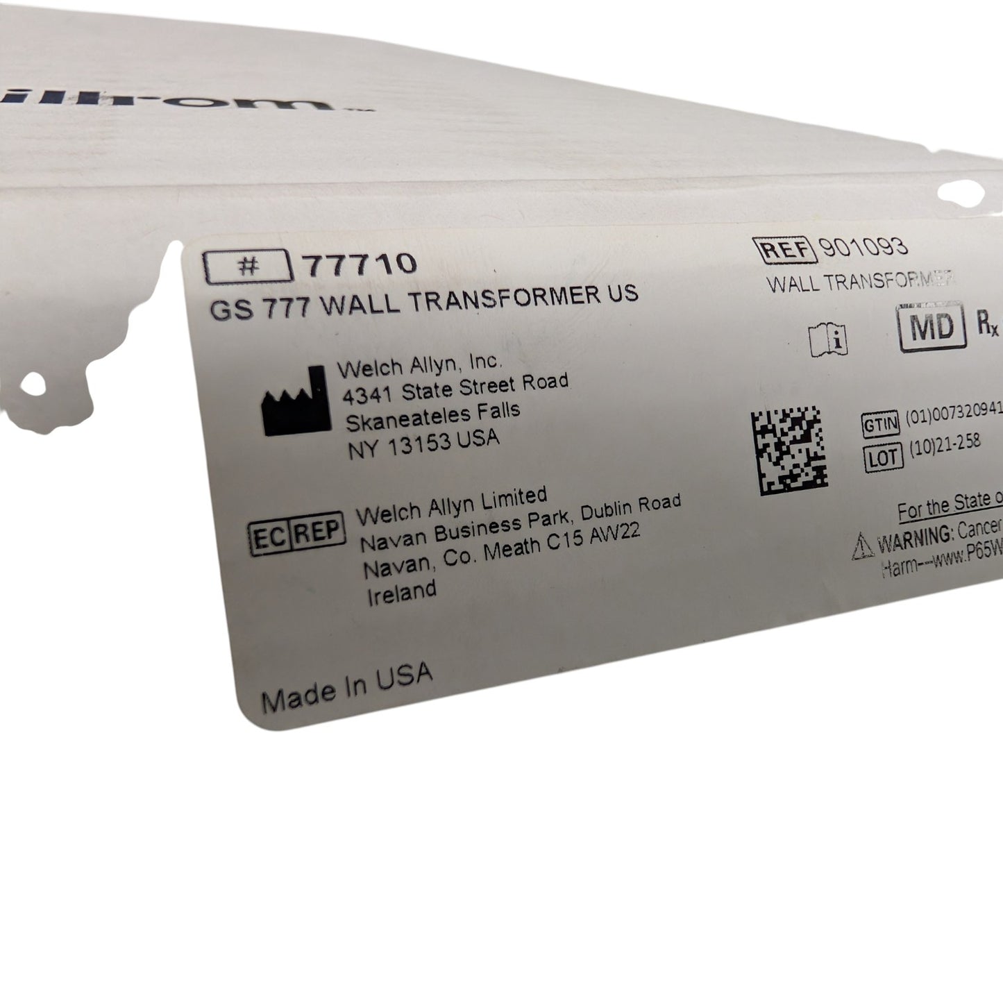 Welch Allyn Green Series GS777 Wall Transformer
