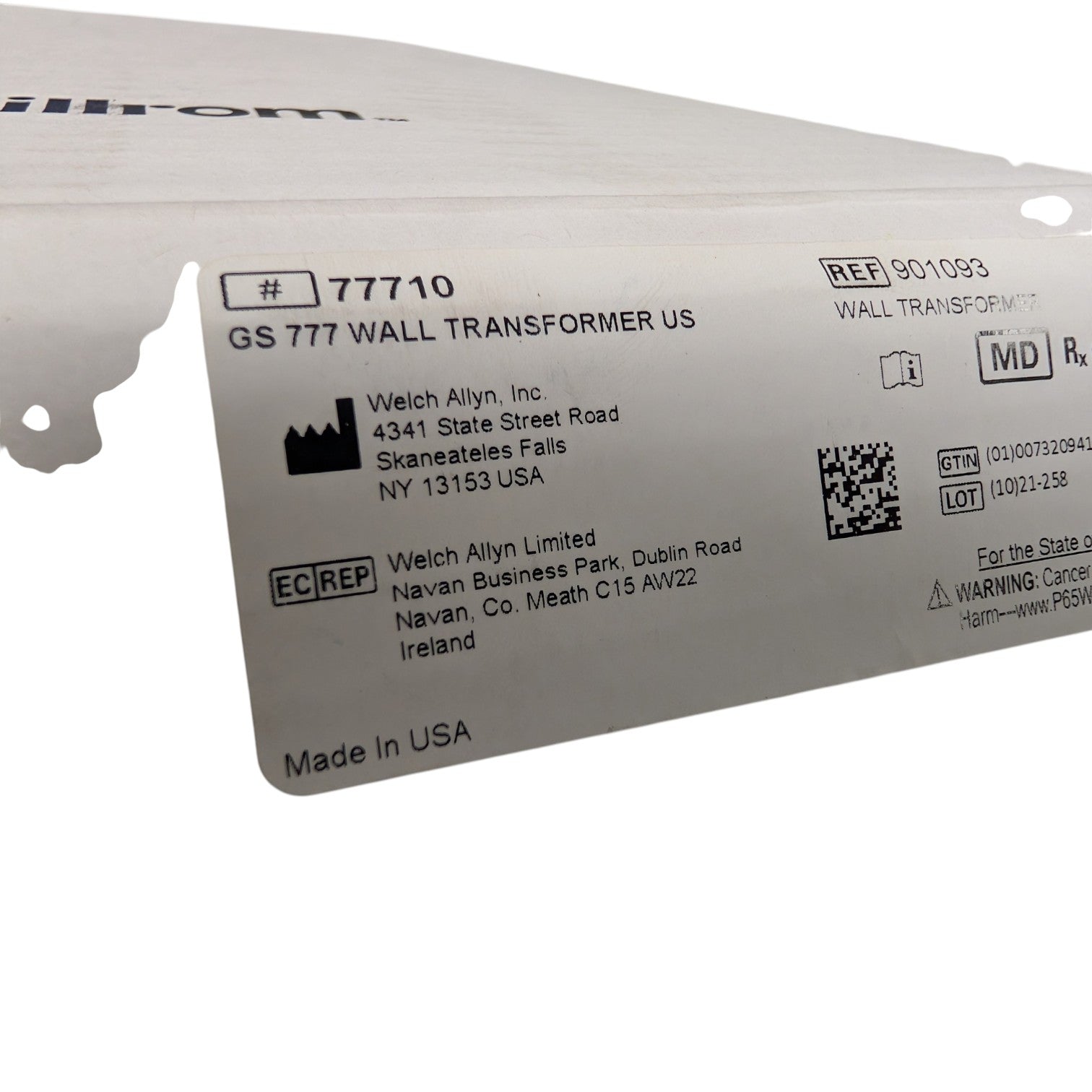 Welch Allyn Green Series GS777 Wall Transformer