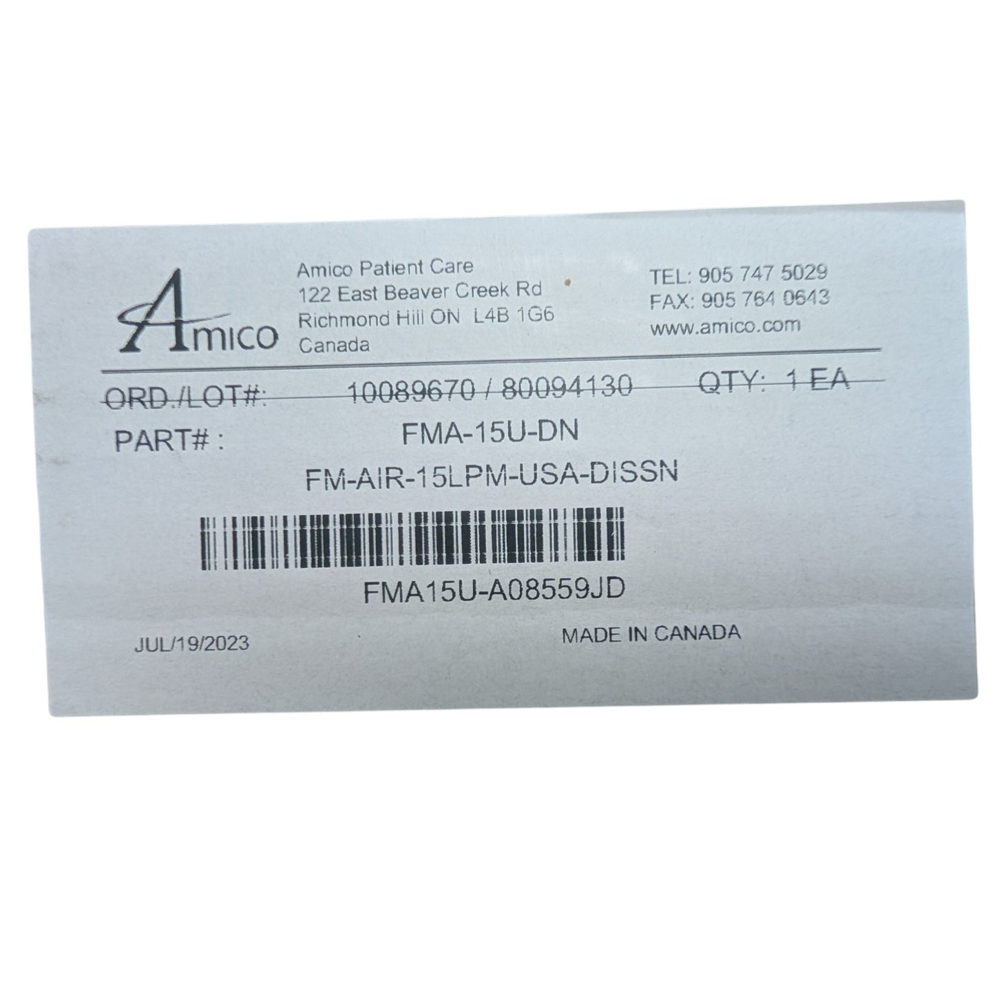 Amico FMA-15U-DN Medical Air Flowmeter