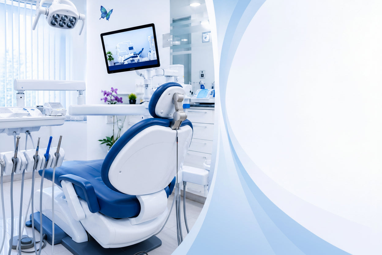 Dental treatment room with chair, delivery unit and operatory light